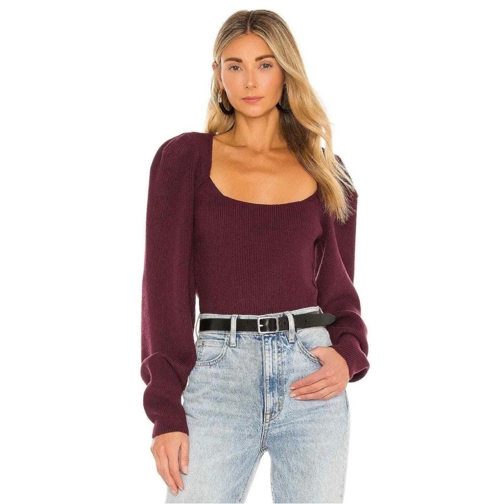 Free People Saffron Fitted Sweater Long Sleeve Pomegranate Wine open back